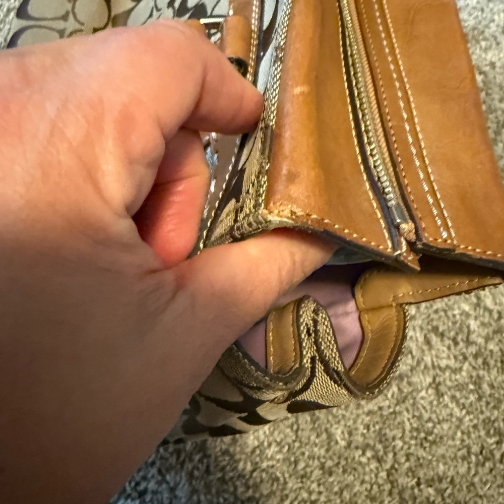 Vintage Coach signature brown and tan leather & canvas top handle tote bag - Picture 6 of 17